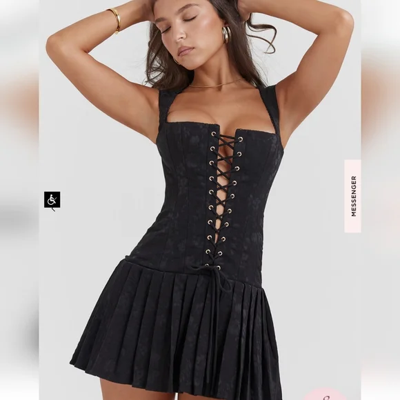 ***1 Left***House of CB Talia Black Pleated Mini Dress - Picture 4 of 16